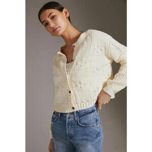 Anthropologie x Pilcro - Cream Knit Button-Up Cardigan Sweater, Size M